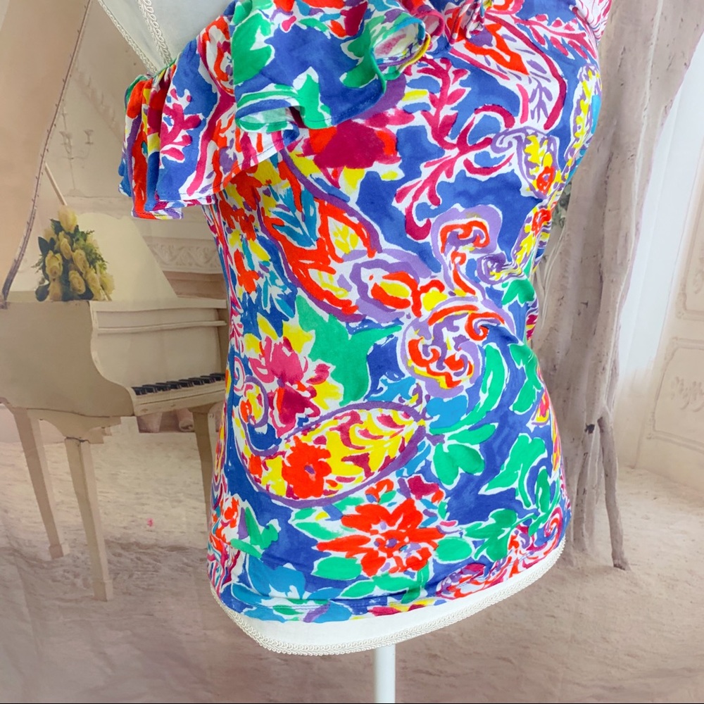 NEW Lauren Ralph Beach Royal Cold shoulder Ruffle - Picture 3 of 10